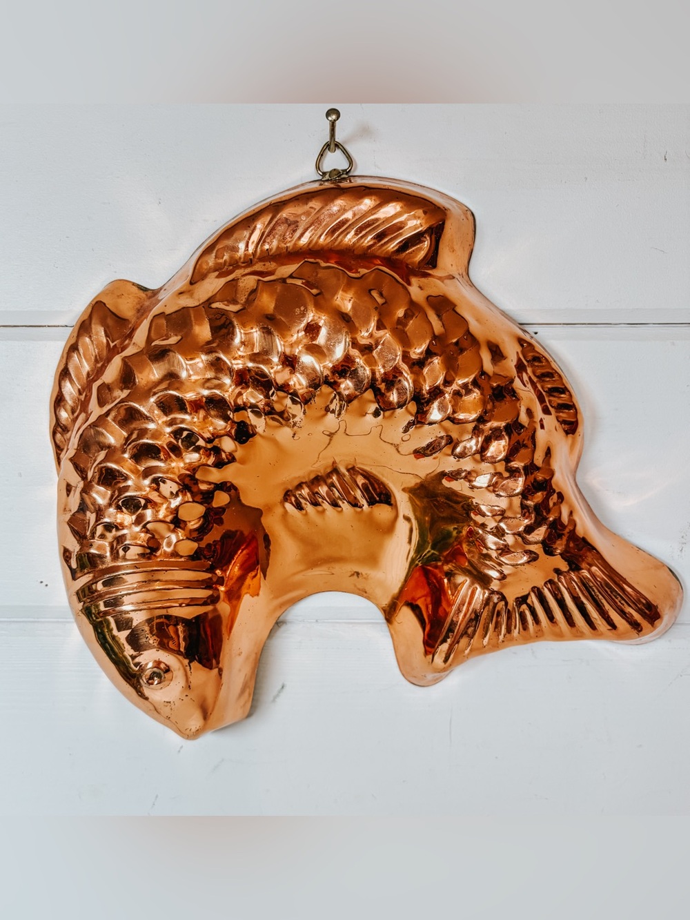 Vintage Copper Fish Mold | Tin Lined Large Copperware Decor | French Country